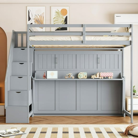 Murphy Bed with Hydraulic Lift & Gray Desk - Full Size, Space-Maximizing Design