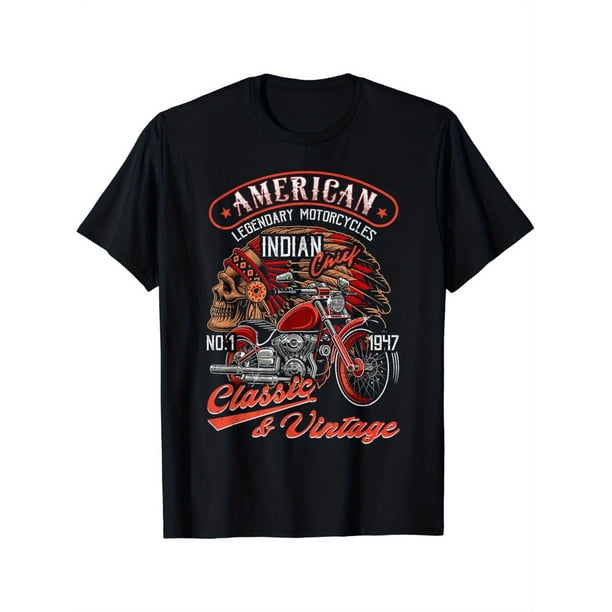 Camiseta divertida retro americana con diseño de motociclista indio