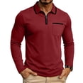 thumbnail image 2 of Busydd Quarter Zip Pullover Men Casual Solid Color Long Sleeve Shirts Trendy Comfortable Lapel Shirts for Men with Chest Pocket XL, 2 of 7