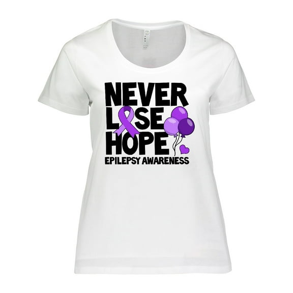 Inktastic Never Lose Hope Epilepsy Awareness with Balloons and Purple Ribbon Women's Plus Size T-Shirt