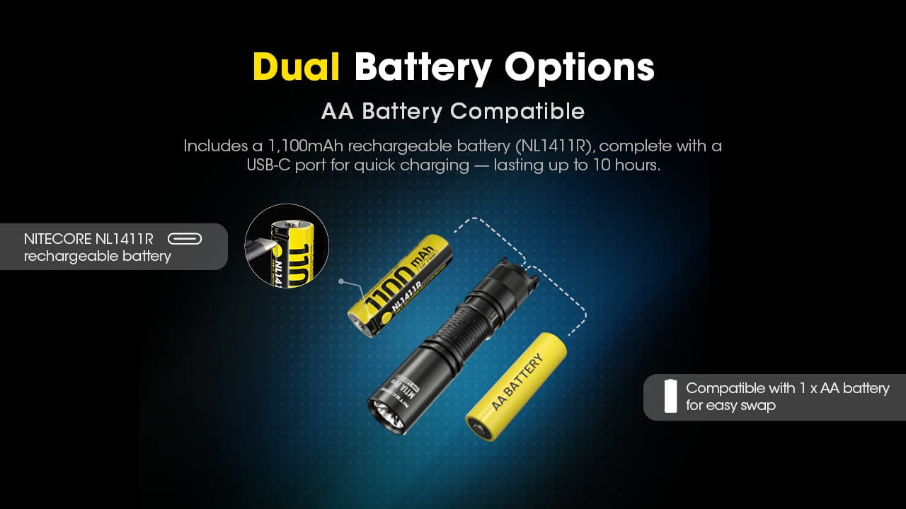 Nitecore MT1A Pro 800 Lumen Rechargeable EDC Flashlight + Nitecore Sticker