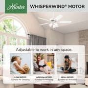 Hunter 52 inch Indoor Ceiling Fan with LED Lights - White Ceiling Fan with Pull Chain, For Bedroom or Living Room, Standard Mount, No Remote, 5 Blades, Includes Bulbs - Builder Plus 53236, Snow White