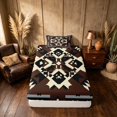 thumbnail image 4 of Manfei Southwest Tribal Twin Sheets, Geometric Aztec Bedding, Brown Black, Black Reversible 3-Piece1 Flat Sheet + 1 Fitted Sheet + 1 Pillowcase, 4 of 6