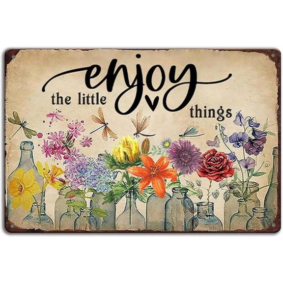 HELLOYOUNG Enjoy The Little Things Patio Metal Signs For Outside Porch Signs Decorative Plaque Farmhouse Kitchen Flower Hanging Sign 8x12 Inch