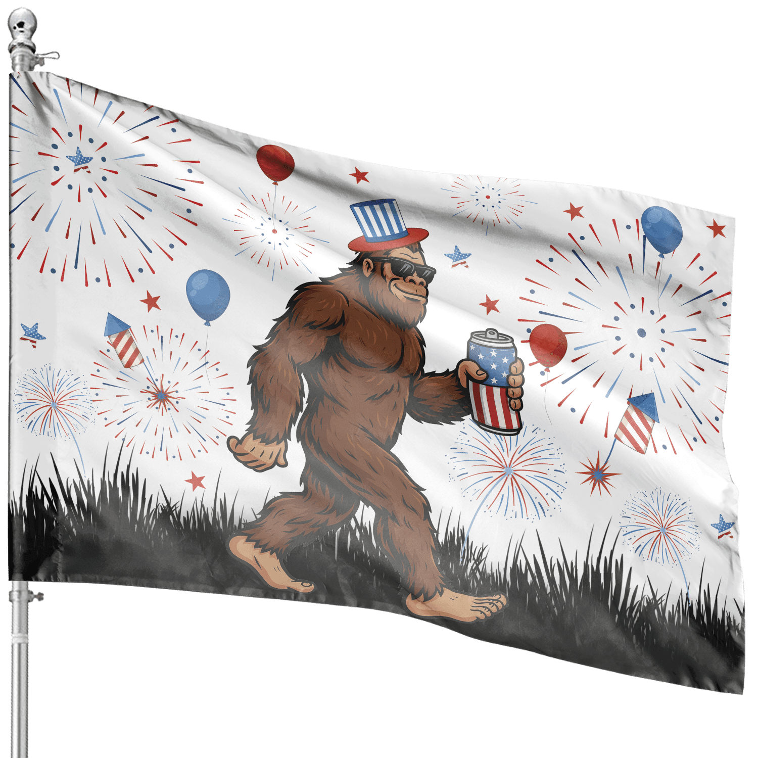 Lotusprinthandmade Patriotic America Bigfoot 100% Polyester Horizontal House Flag 29.5 x 39.5 inches, us flag bigfoot outdoor banner, america bigfoot yard flag