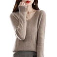 thumbnail image 5 of Suéter de punto de primavera para mujer, suéter de cuello bajo, suéter de lana con base de cuello en V para mujer, suéter coreano, 5 of 5