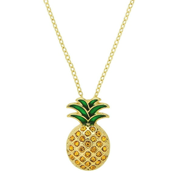 Pineapple Pendant Necklace Earring Bracelet Rhinestone Crystal Hand Painted Gold Plated 17 Inch Link Chain J0969