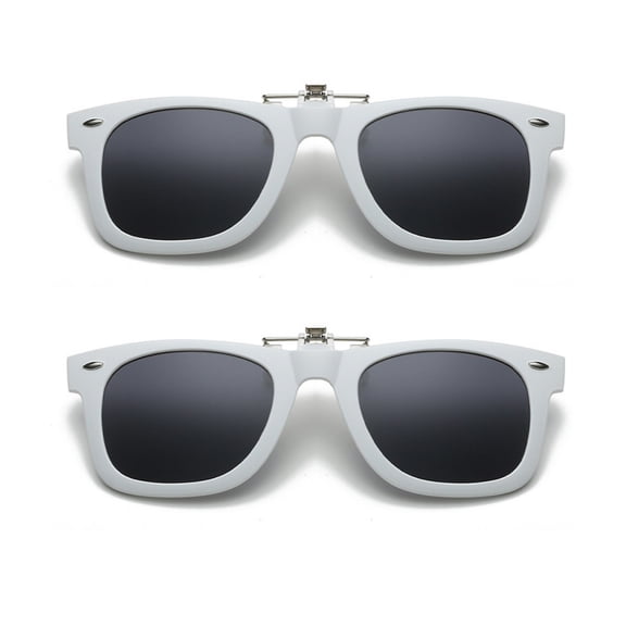 TOP-MAX Fashionable Retro Polarized Sunglasses Clip Flip-up Glasses Clip for Outdoor UV400 White Framed (2pcs, Black Grey)