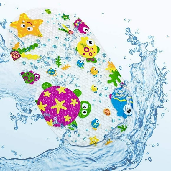 Qianli Bath Mat Bathtub Insert Bath Mat Ocean Suckers Plastic Non-Slip Mat Nice Look Non-Slip PVC Bath Mat Cartoon Design Massage Shower Bath Mat with Suction Cups for 27*15"