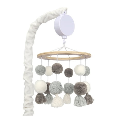 UPC: 0084122010277 | Lambs & Ivy Signature Pom Pom Musical Baby Crib Mobile – White/Gray