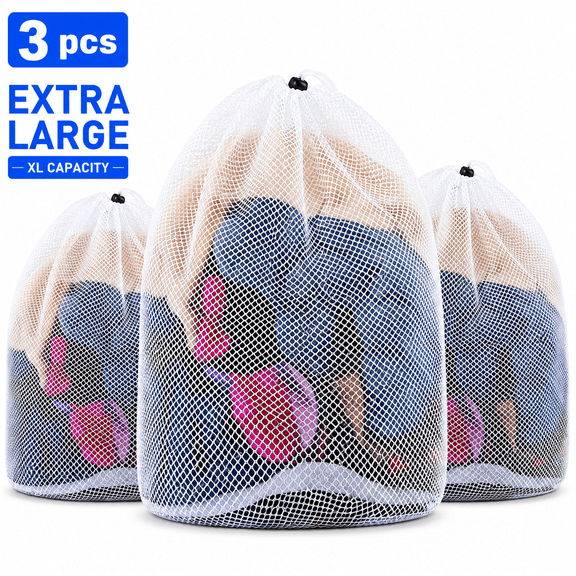 ICREOPRO 3 Pack Mesh Laundry Bags,Large Laundry Drawstring Bag,Washing Machine Mesh Wash Bags for College, Dorm and Apartment