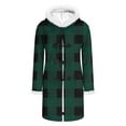 thumbnail image 5 of Christmas Mid Length Plaid Winter Coat for Women Plush Cuffs Long Sleeve Crewneck Button Down Cardigan Jacket for Holiday Olive Green 2XL, 5 of 9