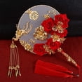 thumbnail image 3 of Chinese Wedding Retro Round Fans,Golden Alloy Dragon and Phoenix Decorated Craft Round Fan,Photography Props,Wedding Bride Group Fan 3, 3 of 8