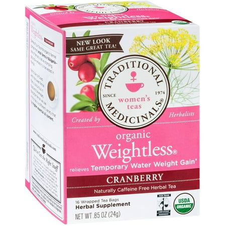TRADITIONAL MEDICINALS Weightless organique Cranberry supplément à base de plantes thé, 16 comte, .85 oz (Pack de 3)