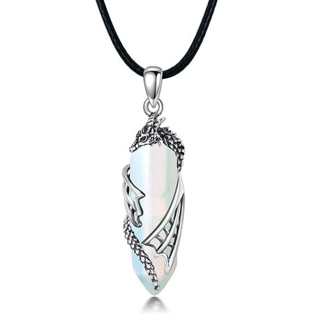 SISGEM 925 Sterling Silver Dragon Necklace for Men Women Reiki Healing Crystal Natural Hexagonal Gemstone Jewelry for Her