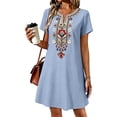 thumbnail image 3 of Puliio Midi Dresses for Women, Short Sleeve V Neck Floral Embroidery Loose Casual Summer Dress, 3 of 9