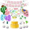 Llama Birthday Party Supplies, Birthday Party Decorations for Girls Kids, Llama Party Decorations with Happy Birthday Banner, Large Llama Cactus Foil Balloons, Cake Topper, Stickers
