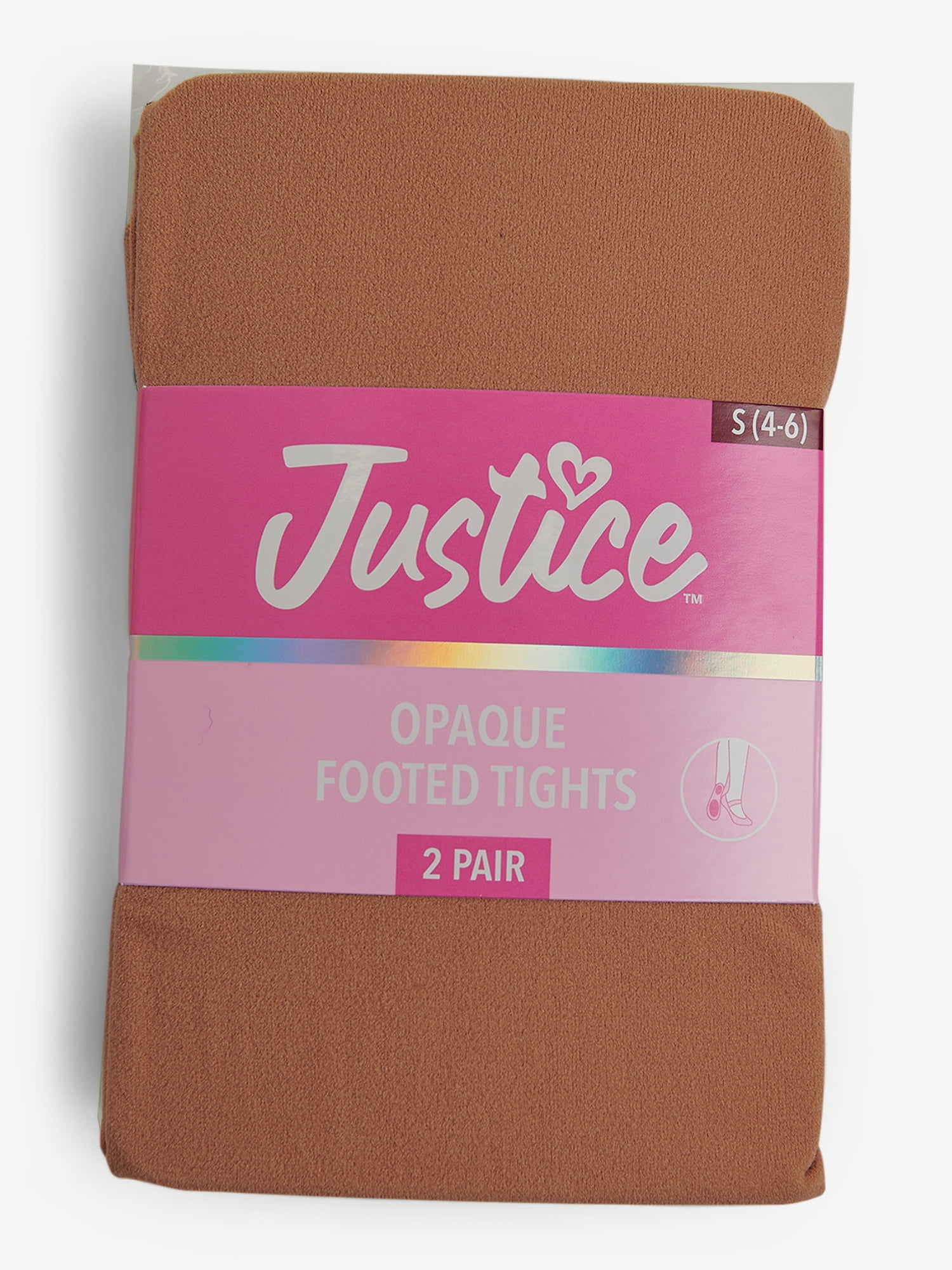 Justice Opaque Footed Ballet Tights for Girls, Sizes 2-16, 2 Pairs
