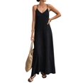 thumbnail image 2 of Women's V-Neck Sleeveless Backless Maxi Solid Suspender Robe Dress for Party Summer Black M, 2 of 10