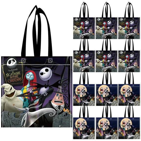 12 Pcs The Nightmare Before Christmas Favor Bags Reusable Non-Woven Bags Nightmare Gift Tote Bags Goodie Treat Candy Bags for Nightmare Themed Party Kids Birthday Party Baby Shower