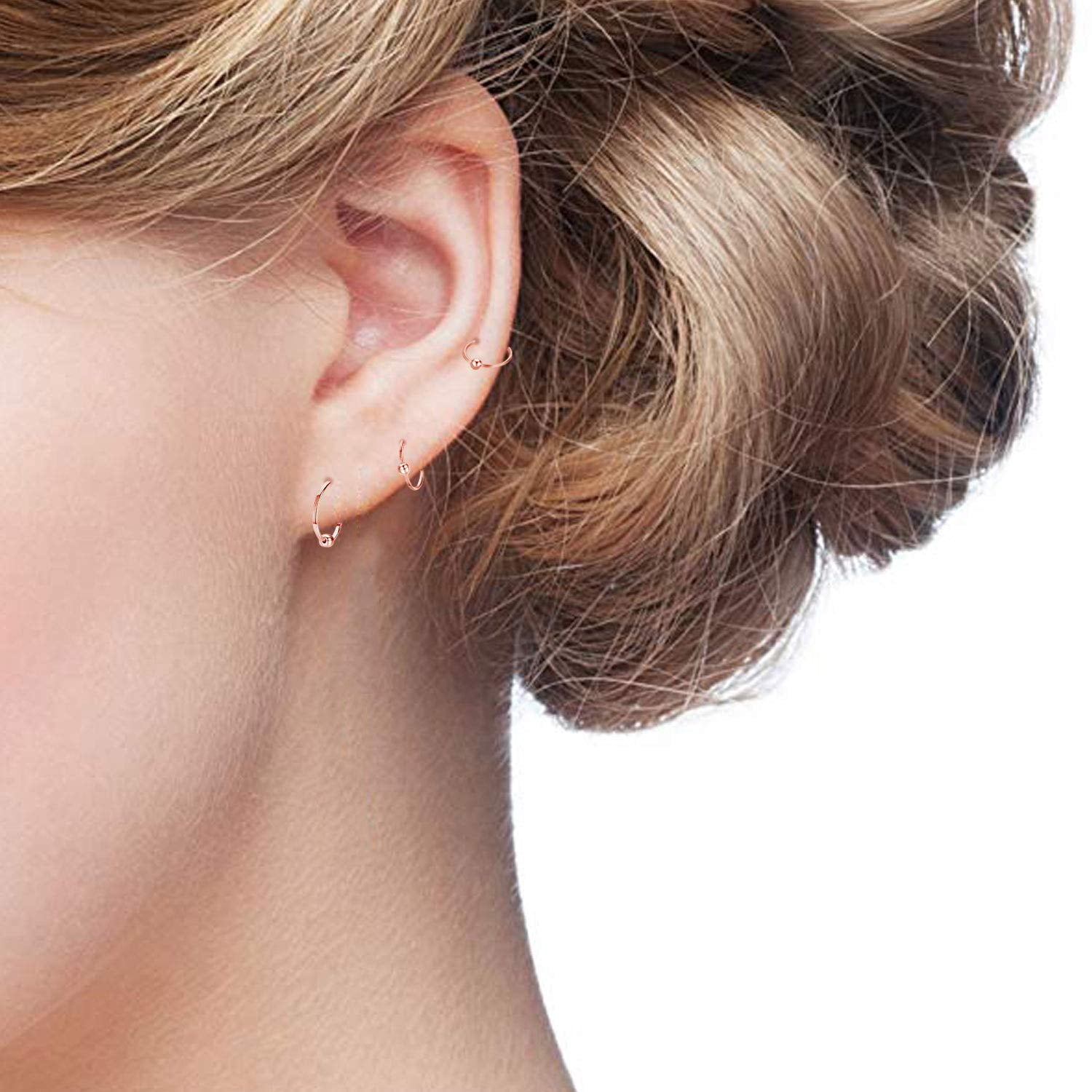 Coachuhhar Small Hoop Earrings Set 925 Sterling Silver Cartilage Earrings Hypoallergenic Mini Tiny Small Hoops Earrings Piercing Helix Endless Ball Bead Nose Ring Sleeper Earrings for Women