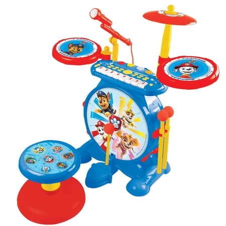 Lexibook Paw Patrol Chase Electronic Drum Set 3-in-1 with 8-Key Keyboard and Mic Blue/Red