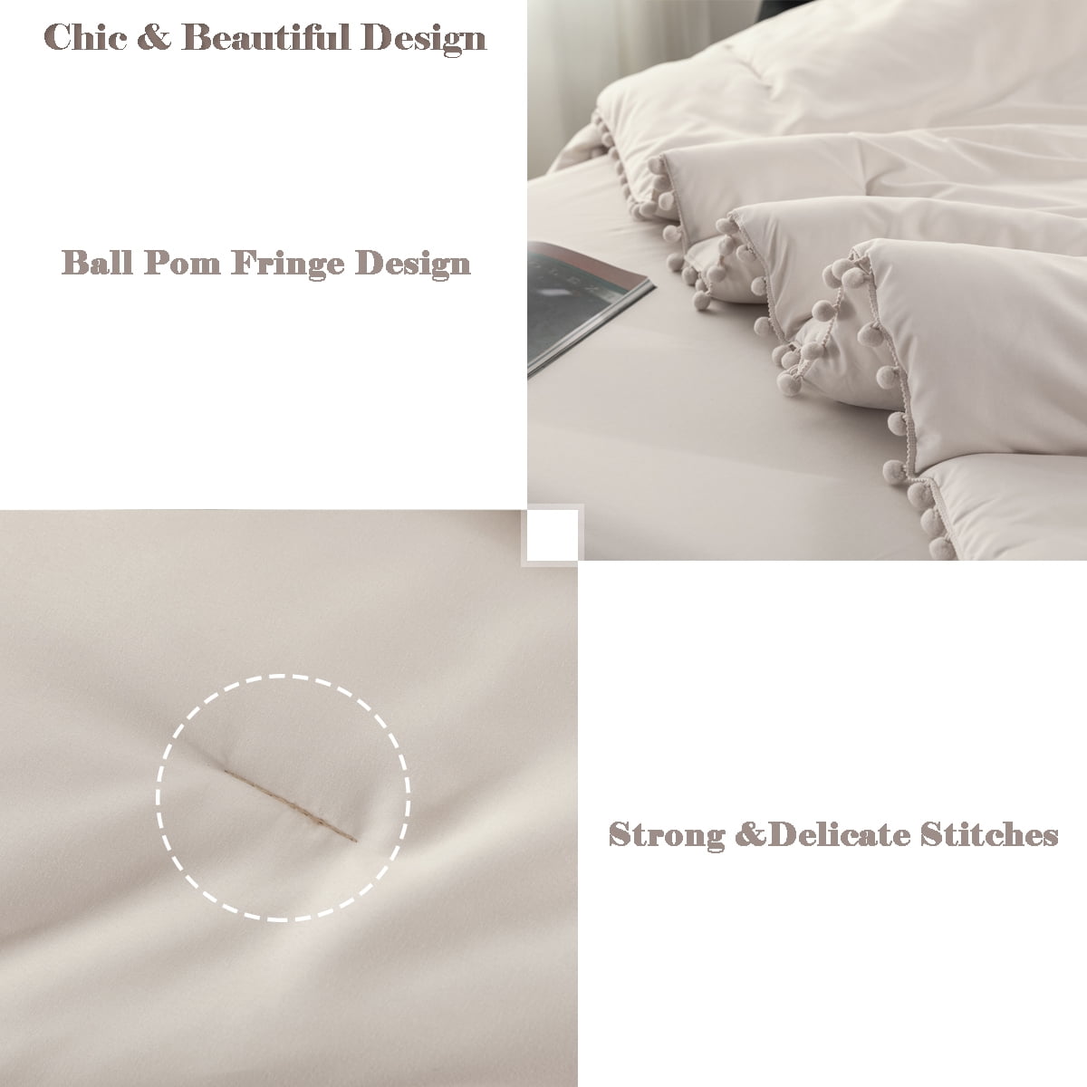RYNGHIPY Boho 3-Pieces Beige Grey Solid Comforter Bedding Sets, Twin