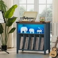 thumbnail image 3 of Large Record Player Table with Charging Station & LED Lights, Blue Vinyl Record Storage Cabinet Holds up to 230 Albums, Turntable Stand with Display Shelf for Music Room Bedroom Living Room, 3 of 16