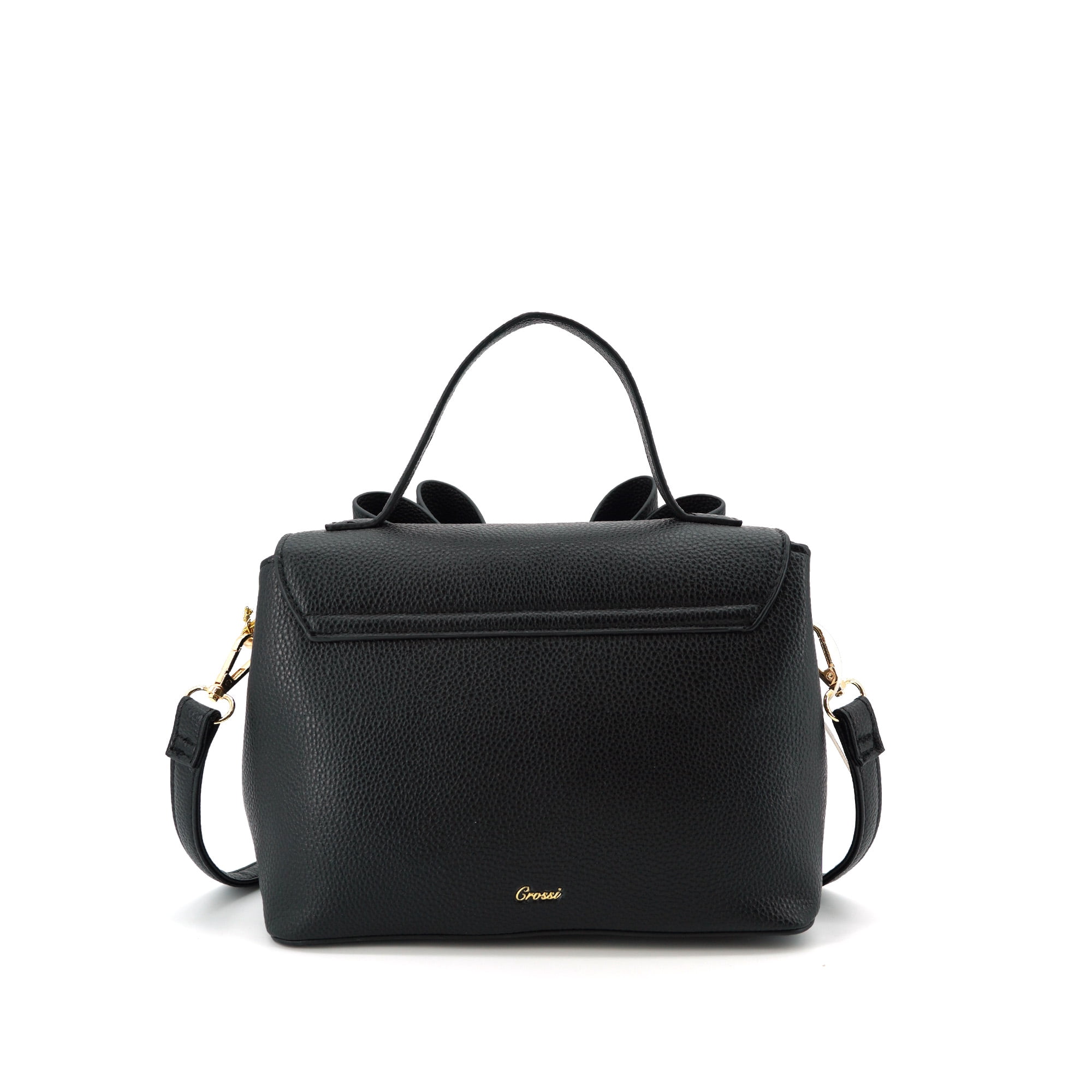 LIKE DREAMS Women's Vegan Leather Adjustable Detachable Strap Zoey Double Bow Crossbody Bag, Black