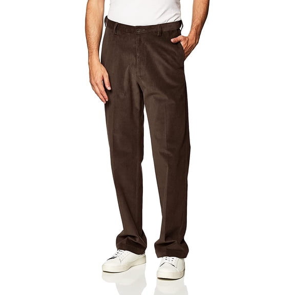 Haggar Mens Stretch Corduroy Expandable Waist Classic Fit Flat Front Pant 36W x 30L Brown