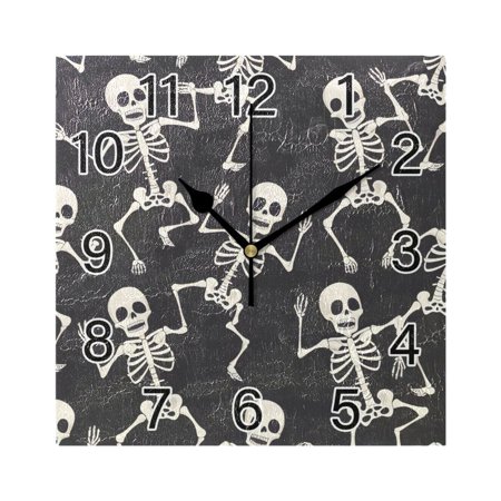 Ryvnso Skull Skeleton Dancing Wall Clock Square Silent Non Ticking Battery Operated 7 . 78