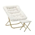 thumbnail image 2 of Emma + Oliver Oversized Faux Shearling Folding Saucer Chair with Ottoman for Dorm, Bedroom, Ivory Faux Shearling/Soft Gold Frame, 2 of 13