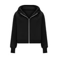 thumbnail image 5 of BiZtdJrK Women's Zip Up Hoodies Cropped Cardigan Jacket Drawstring Hooded Solid Color Long Sleeve Short Sweatshirts with Pocket Black XL, 5 of 7