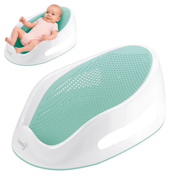 Bebbly Soporte para Bañera de Bebé Antideslizante con Base Ergonómica Reclinada para Recién Nacido y Hasta Los 6 meses, Ideal para Baño Seguro y Cómodo en Lavabo o Tina 33x55x22 cm (Aqua)