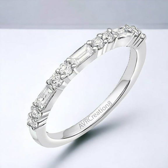 Baguette & Round Diamond Ring, Wedding Band for Women