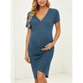 thumbnail image 3 of Short Sleeve Summer Maternity Dress for Woman Ruched Pregnancy Clothes, 3 of 7
