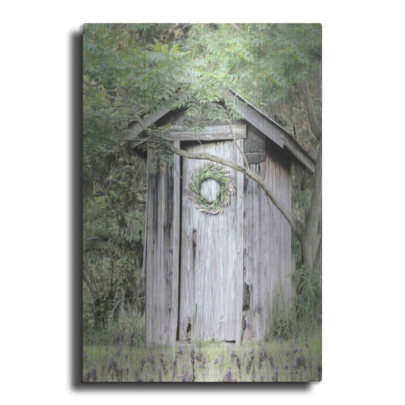 Luxe Metal Art 'Lavender Outhouse' by Lori Deiter, Metal Wall Art, 12"x16"