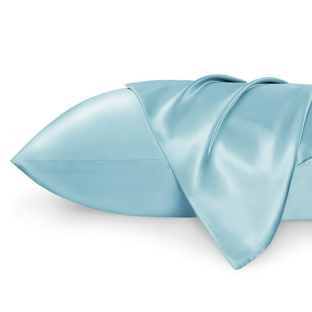 Funda de almohada de satén para cabello y piel Queen, color azul claro