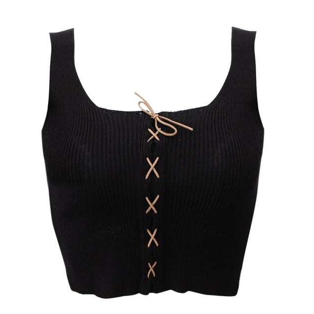 Chaleco de doble botonadura Cuerda Verano de punto Sin mangas Crochet Negro XL Sunnimix Chaleco sin mangas de las mujeres