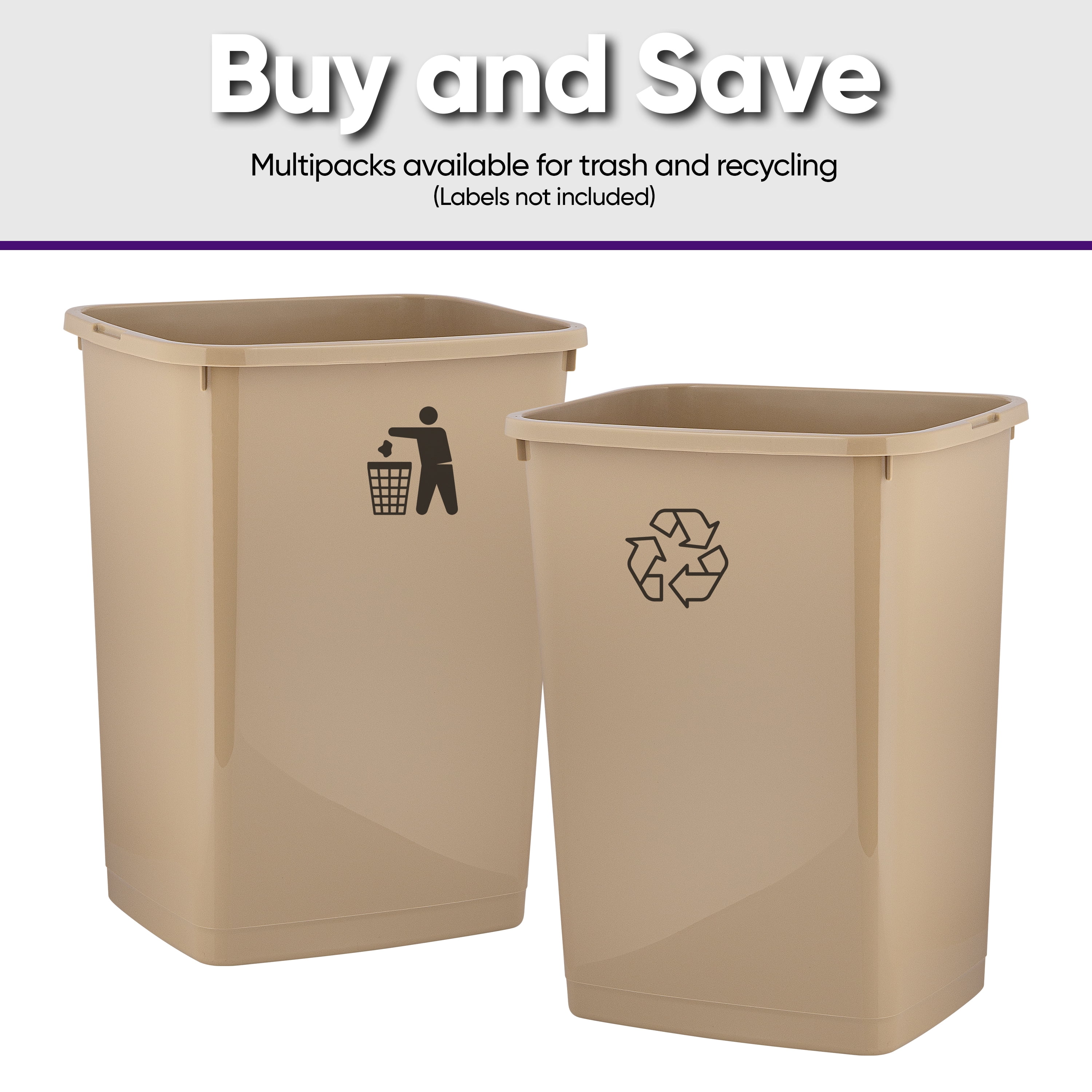 Superio Large Kitchen Trash Can 13 Gallon, 52 Qt Waste Bin for Kitchen, Garage, Indoor and Outdoor Trash Can, Beige