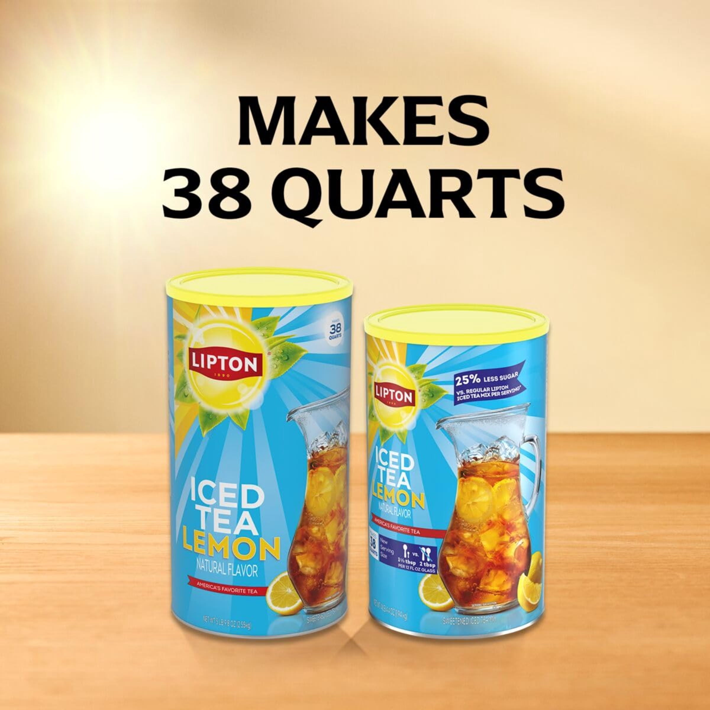 Lipton Lemon Iced Tea Mix, Sweetened Powdered Black Tea, Makes 76 Quarts Total (Pack of 2, 38 Quarts Each)