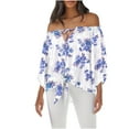 thumbnail image 2 of HongQid Women's Off Shoulder Top Floral Long Sleeve Blouse Casual Loose Shirts, 2 of 7