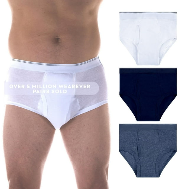 Wearever Men's Incontinence Underwear Open Fly Washable Briefs, Maximum Absorbency Assorted 3-Pack