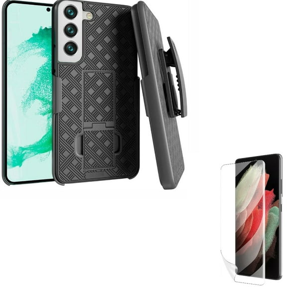 Case Belt Clip w Matte Screen Protector for Samsung Galaxy S22 Plus Phone - Holster Swivel Cover Kickstand, TPU Film Anti-Glare Anti-Fingerprint Fingerprint Works Accessory Bundle