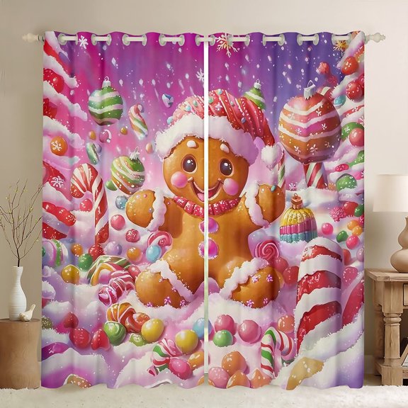 jejeloiu Christmaas Gingerbread Man Blackout Curtains Set of 2 (52x84 Each),Colorful Xmas Cabdy Window Curtains,Cartoon Dessert Curtains and Drapes For Girls Teens,Luxury Bedroom Decor
