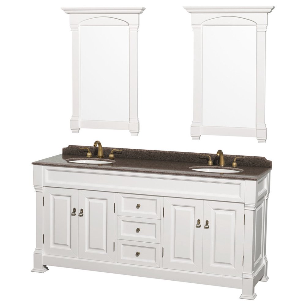 72" Double Vanity,White,Imperial Brown Granite Top,Oval Sinks,28