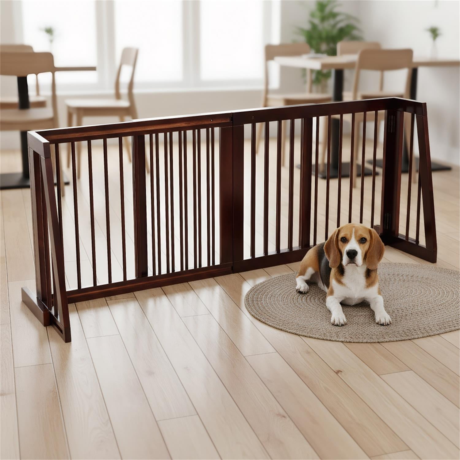 Pefilos 20"-80" Adjustable Wooden Dog Fence Indoor, Freestanding Pet Gates for Dogs, Step Over Dog Gate Extra Wide for House, Doorways, Stairs, Brown