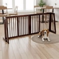 thumbnail image 2 of Pefilos 20"-80" Adjustable Wooden Dog Fence Indoor, Freestanding Pet Gates for Dogs, Step Over Dog Gate Extra Wide for House, Doorways, Stairs, Brown, 2 of 11