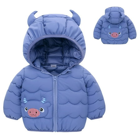 

WZHKSN Child Sweater Toddler Boys Girls Winter Cartoon Cow Hooded Jacket Thicken Windproof Warm Outwear Coat