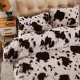 thumbnail image 4 of Plush Shaggy Fuzzy Duvet Cover Set Brown White Cow Print Soft Crystal Velvet Queen Bedding Set (1 Faux Fur Duvet Cover + 2 Faux Fur Pillowcases), 4 of 5